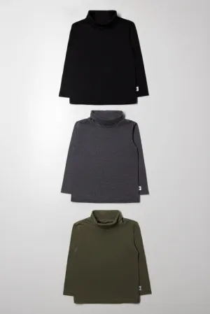 3 Pack Polonecks Black, Dark Grey And Green