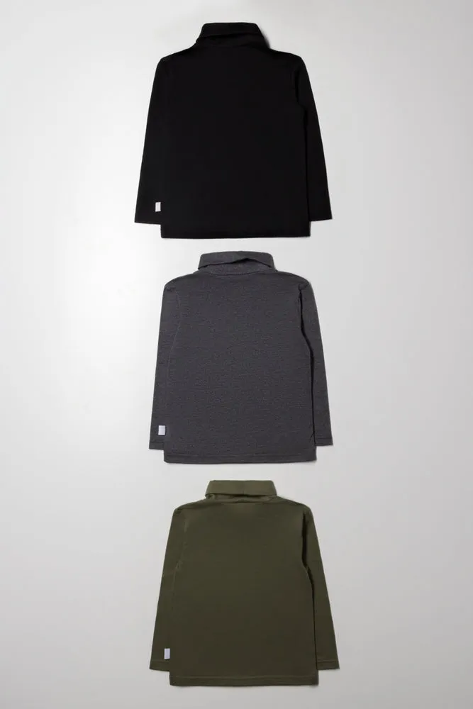 3 Pack Polonecks Black, Dark Grey And Green