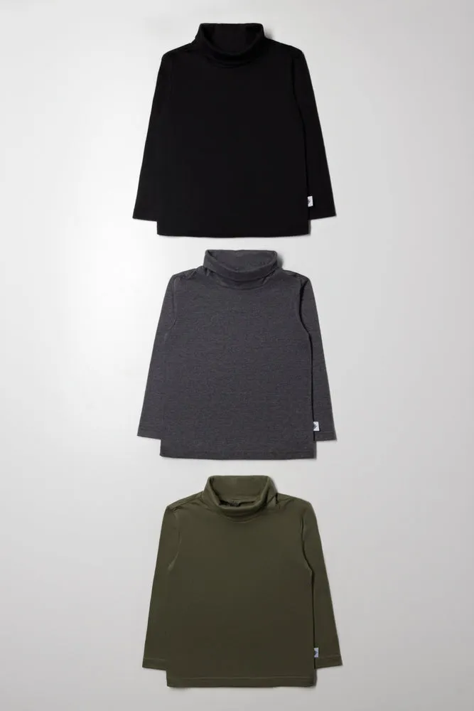 3 Pack Polonecks Black, Dark Grey And Green