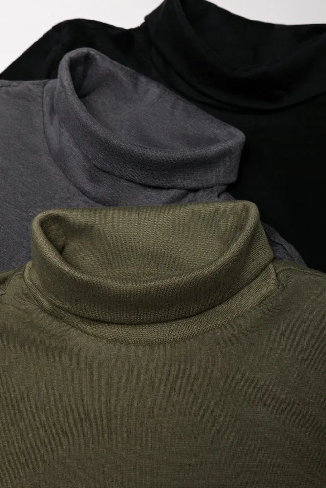 3 Pack Polonecks Black, Dark Grey And Green