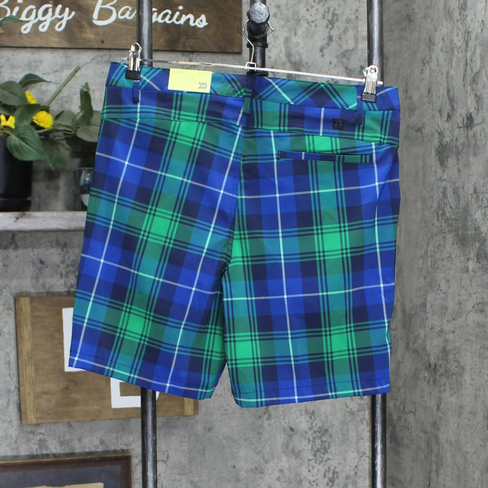 All In Motion Men's Plaid Golf Shorts 8" Inseam 87206075 Green / Blue Plaid 34