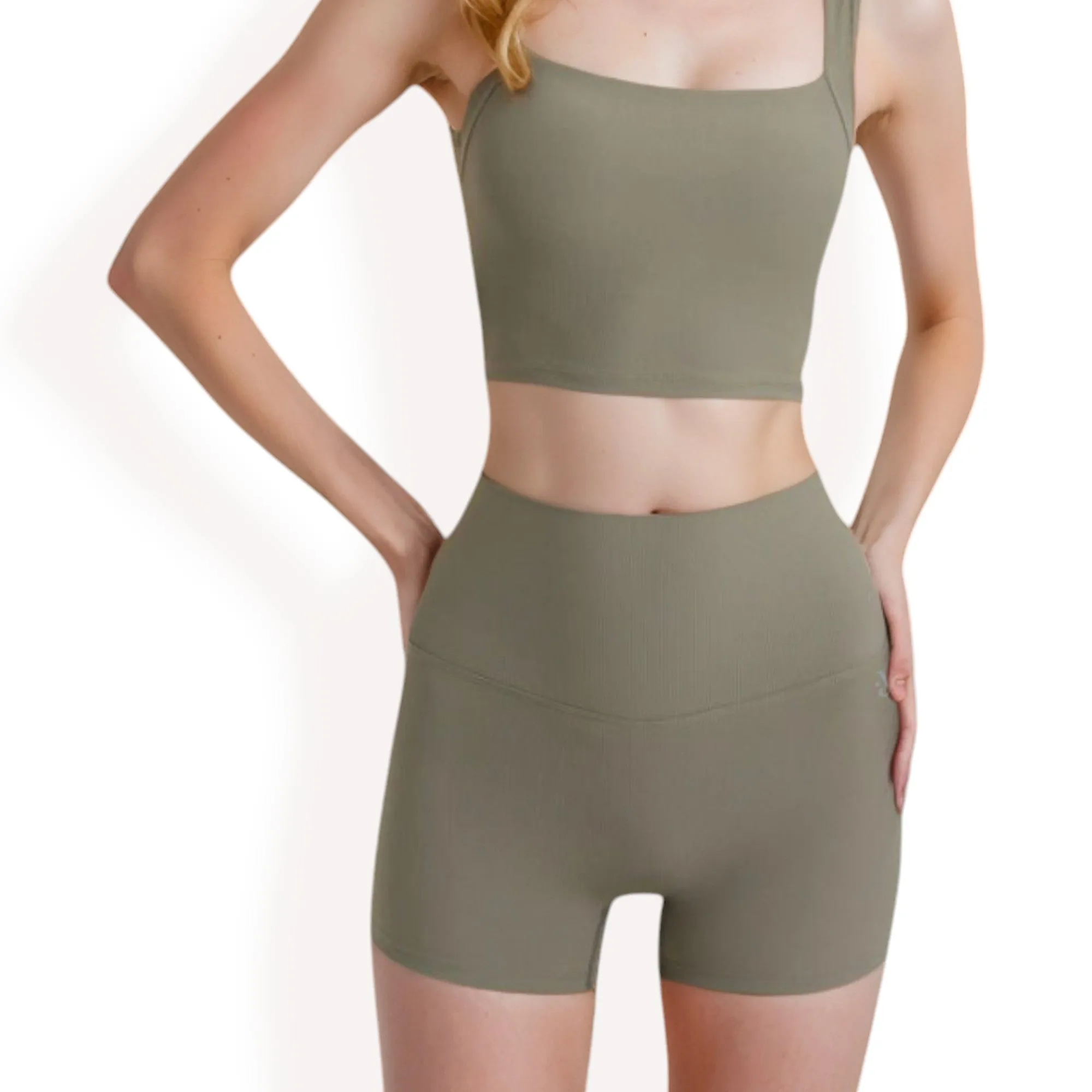 Anna-Kaci Women's High-Waisted Ribbed Shorts with Crisscross Back Detail
