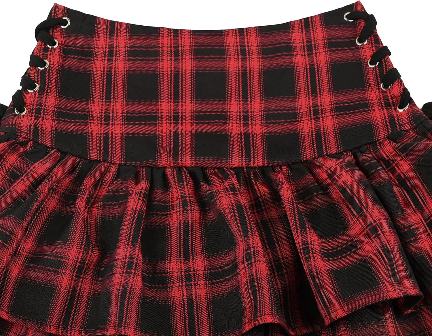 AULKEEP Womens Lace Up Skirts Goth Ruffle Mini Skirt Y2k Black High Waist Skirt Summer Punk Short Skirts