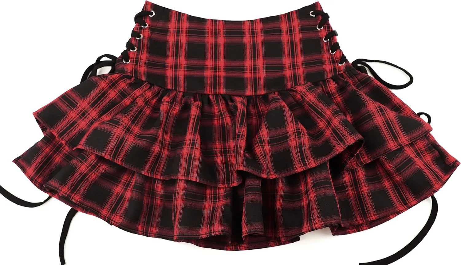 AULKEEP Womens Lace Up Skirts Goth Ruffle Mini Skirt Y2k Black High Waist Skirt Summer Punk Short Skirts