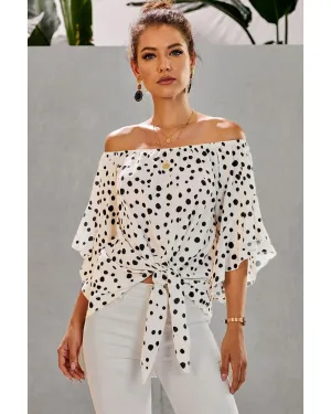 Azura Exchange Polka Dot Bell Sleeve Off Shoulder Top - M