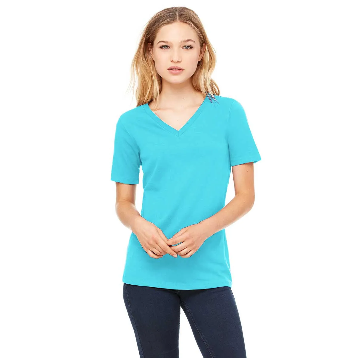 Bella   Canvas Women's Turquoise Relaxed Jersey Short-Sleeve V-Neck T-Shirt