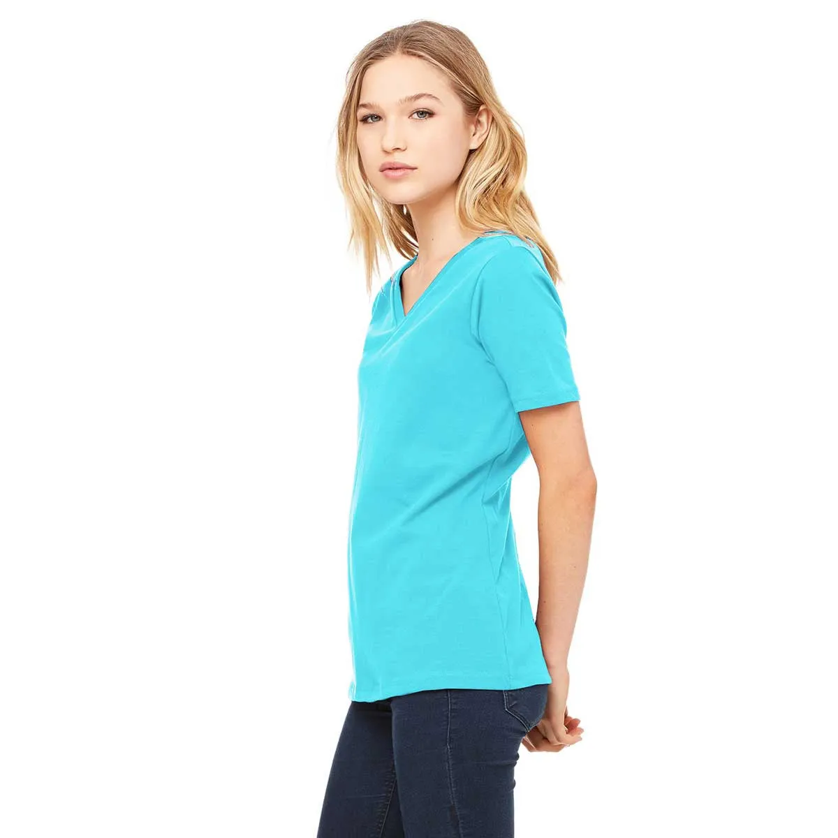 Bella   Canvas Women's Turquoise Relaxed Jersey Short-Sleeve V-Neck T-Shirt