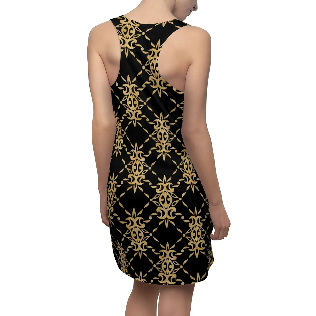 Black and Gold Women's Cut & Sew Racerback Dress
