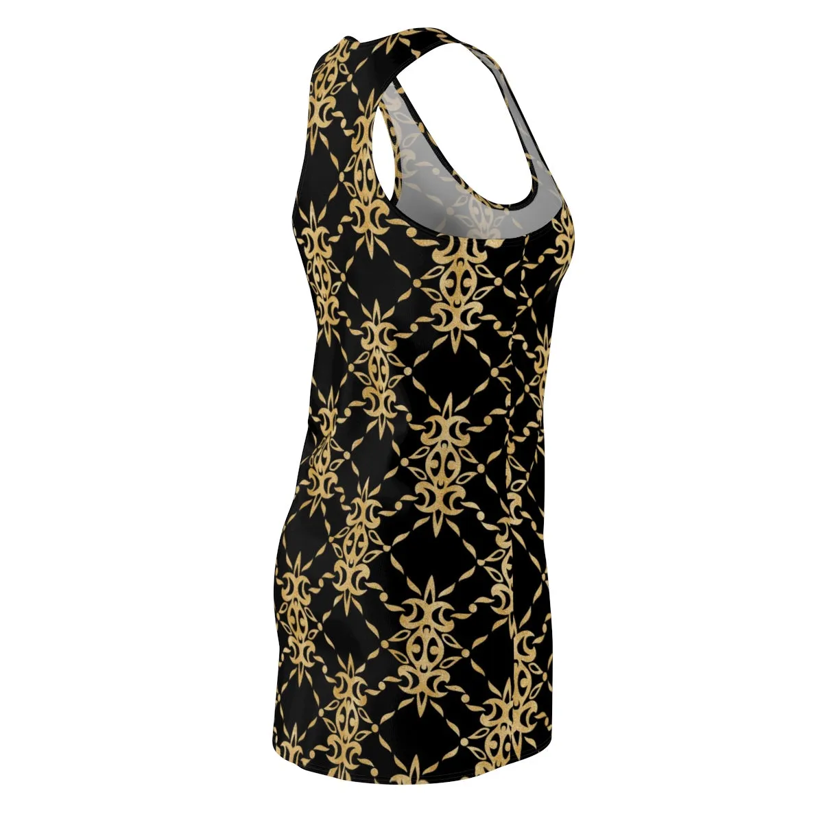 Black and Gold Women's Cut & Sew Racerback Dress
