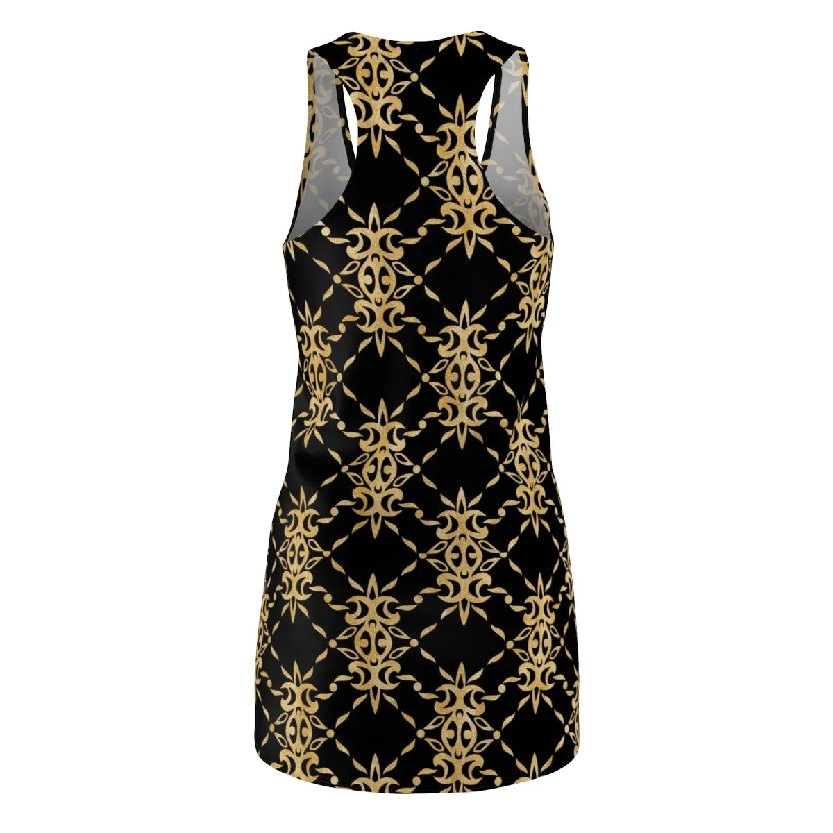 Black and Gold Women's Cut & Sew Racerback Dress