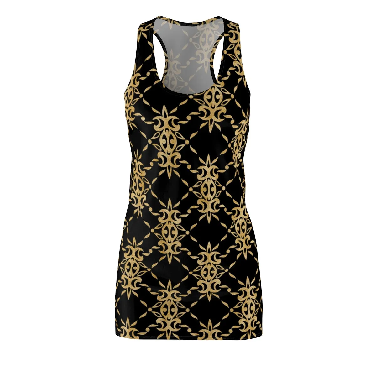 Black and Gold Women's Cut & Sew Racerback Dress