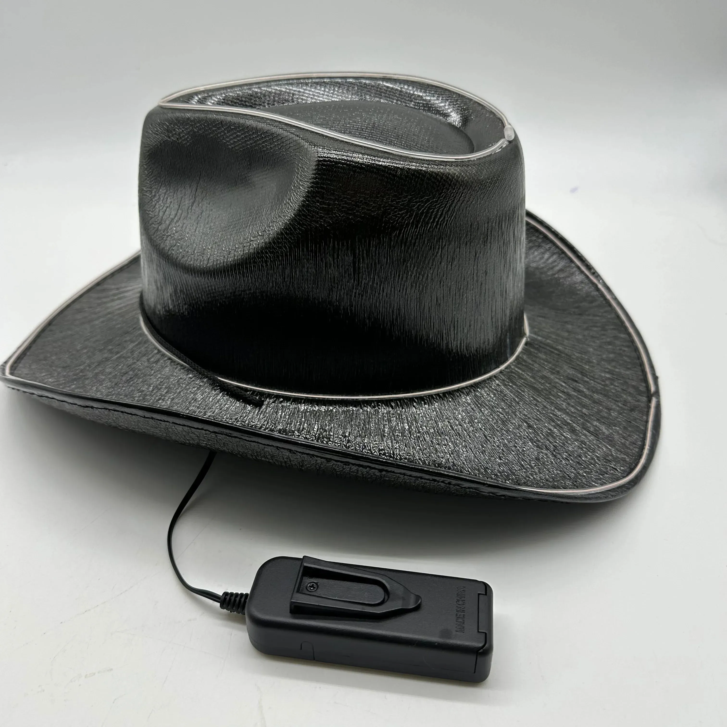 Black EL WIRE Light Up Iridescent Space Cowboy Hat - Pack of 18 Hats