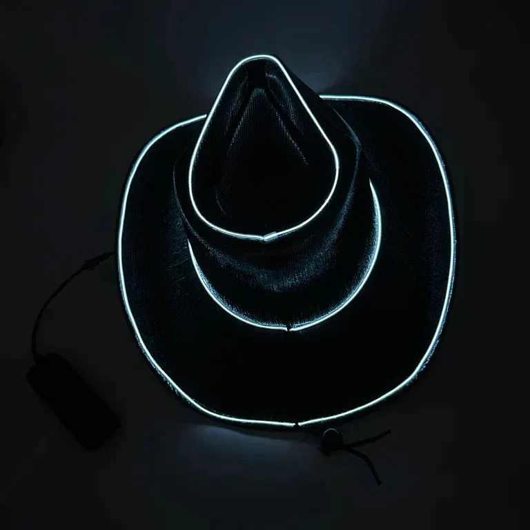 Black EL WIRE Light Up Iridescent Space Cowboy Hat - Pack of 18 Hats