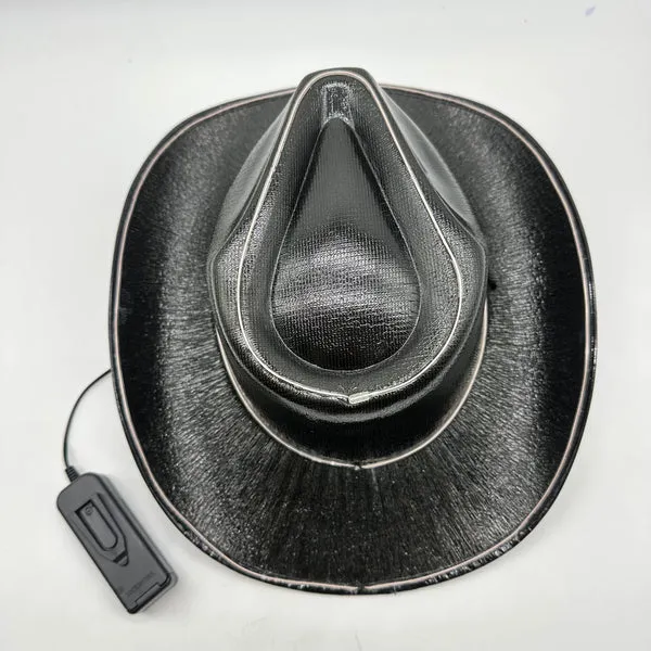 Black EL WIRE Light Up Iridescent Space Cowboy Hat - Pack of 18 Hats