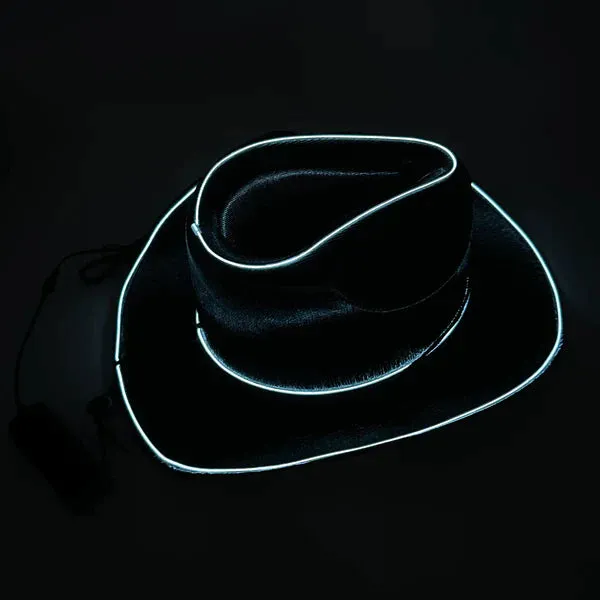 Black EL WIRE Light Up Iridescent Space Cowboy Hat - Pack of 18 Hats