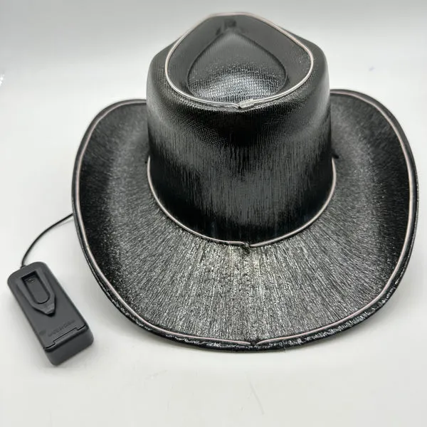 Black EL WIRE Light Up Iridescent Space Cowboy Hat - Pack of 18 Hats