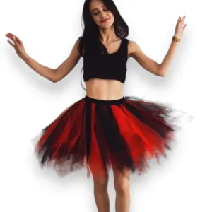Black Red Fluffy Mesh Tutu Skirt