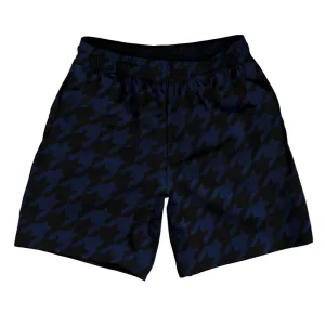 Blue Navy And Black Houndstooth Athletic Running Fitness Exercise Shorts 7" Inseam Shorts Made In USA