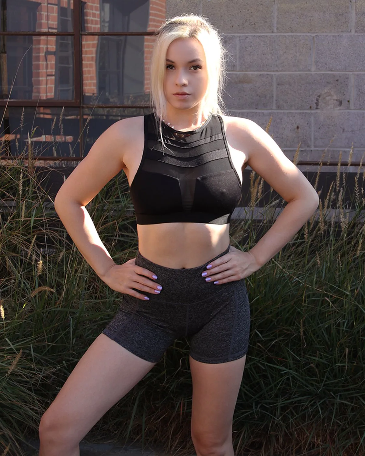 Calcao High Waist Yoga Shorts With Pocket - Heather Grey