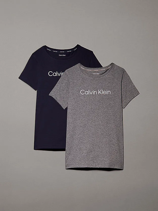 Calvin Klein Girls Modern Cotton 2 Pack T-Shirts - Greyheather/Peacoat