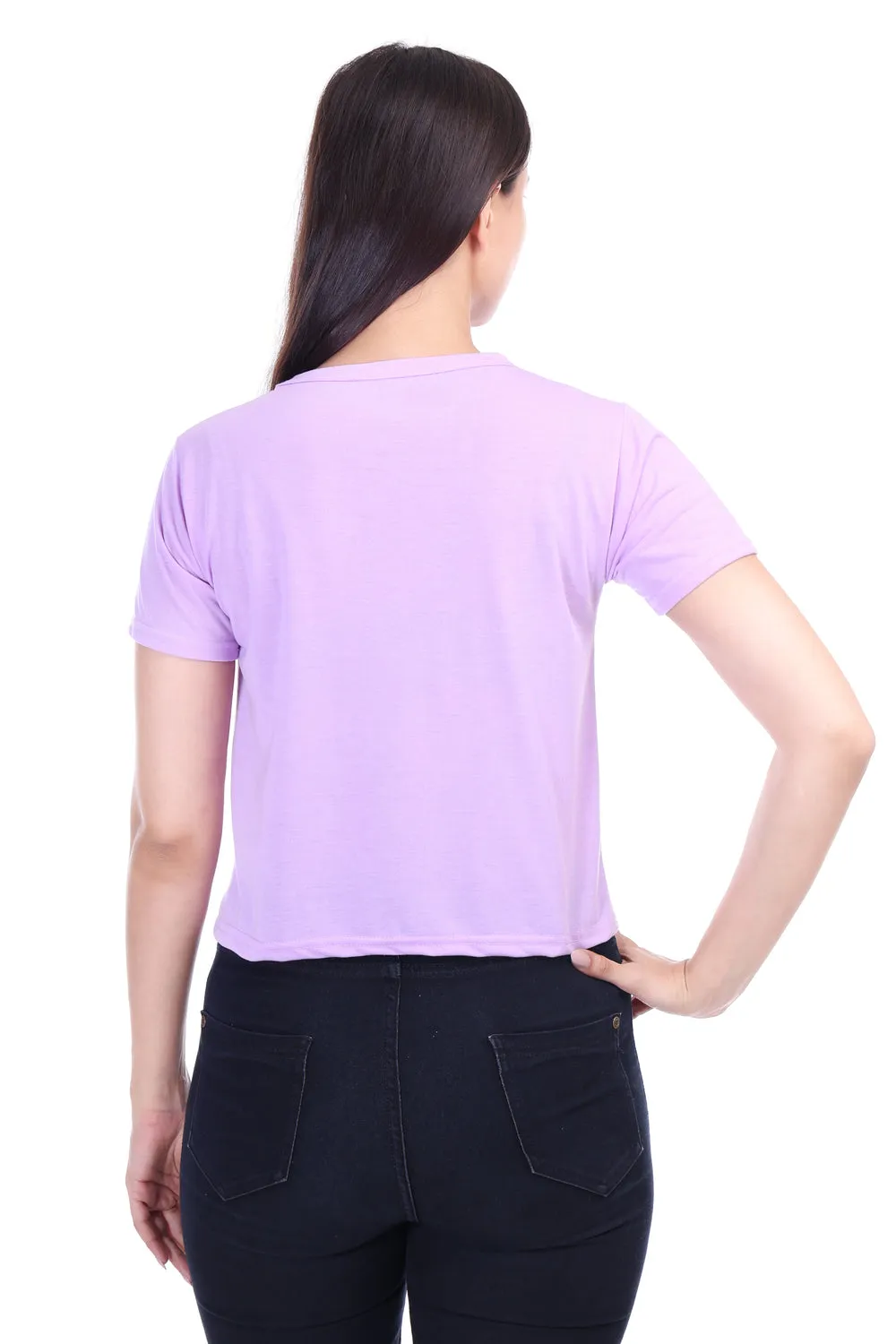 DK FASHION Women's  Women Solid Round Neck Pure Cotton Lavender Butterfly Print T-Shirt