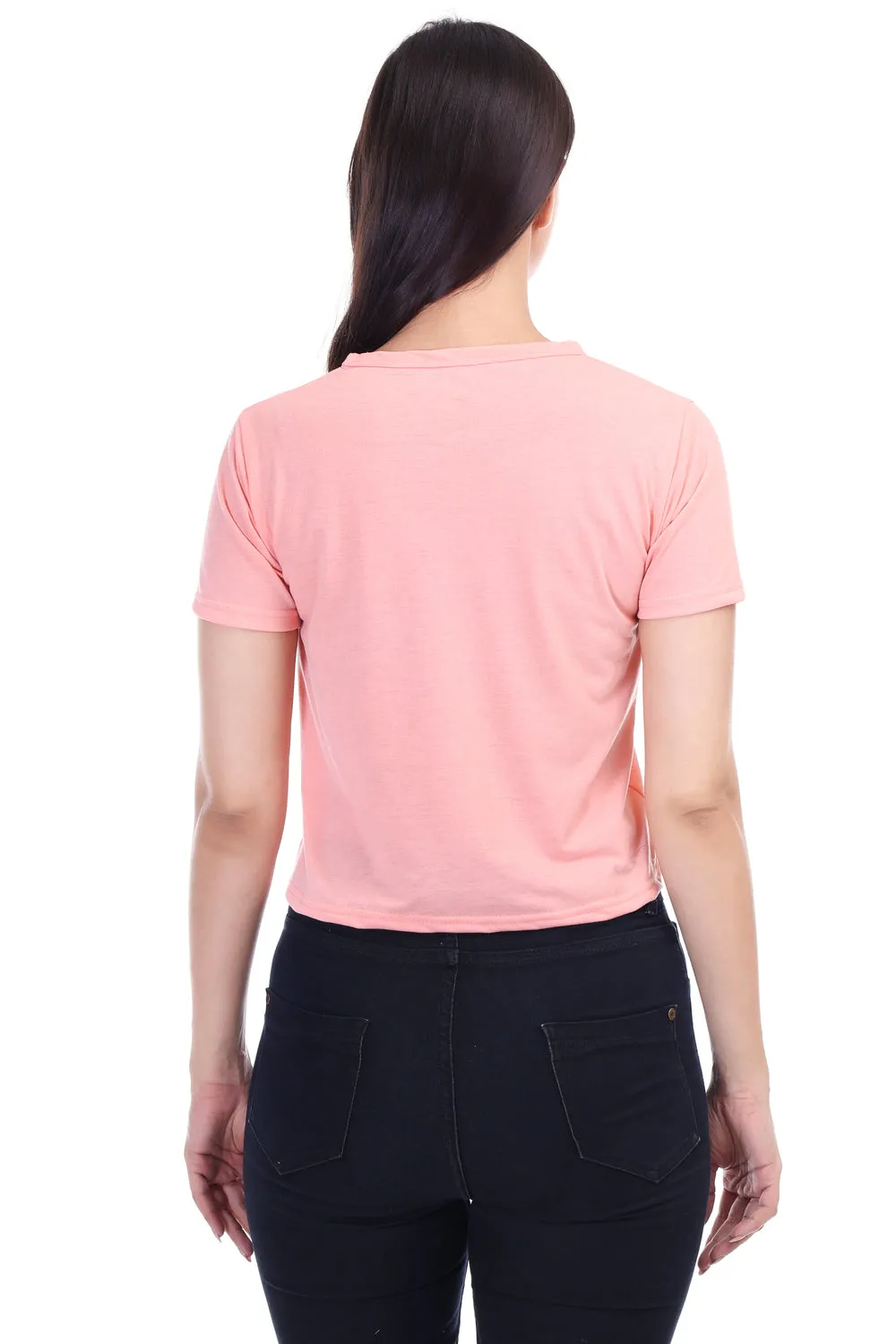 DK FASHION Women's  Women Solid Round Neck Pure Cotton Tom Peach T-Shirt