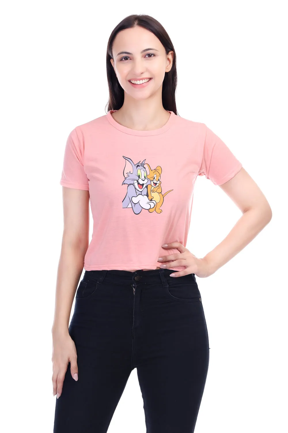 DK FASHION Women's  Women Solid Round Neck Pure Cotton Tom Peach T-Shirt