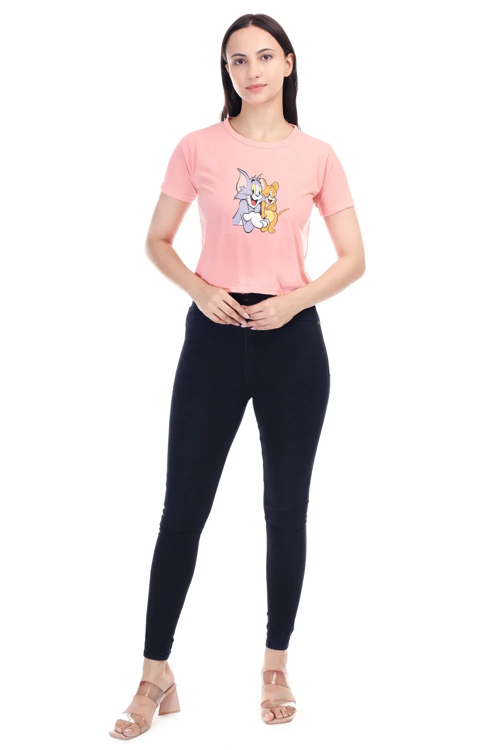 DK FASHION Women's  Women Solid Round Neck Pure Cotton Tom Peach T-Shirt