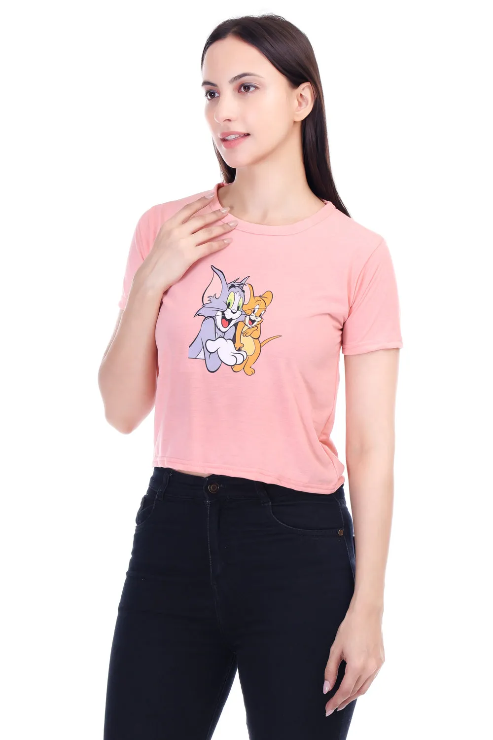 DK FASHION Women's  Women Solid Round Neck Pure Cotton Tom Peach T-Shirt