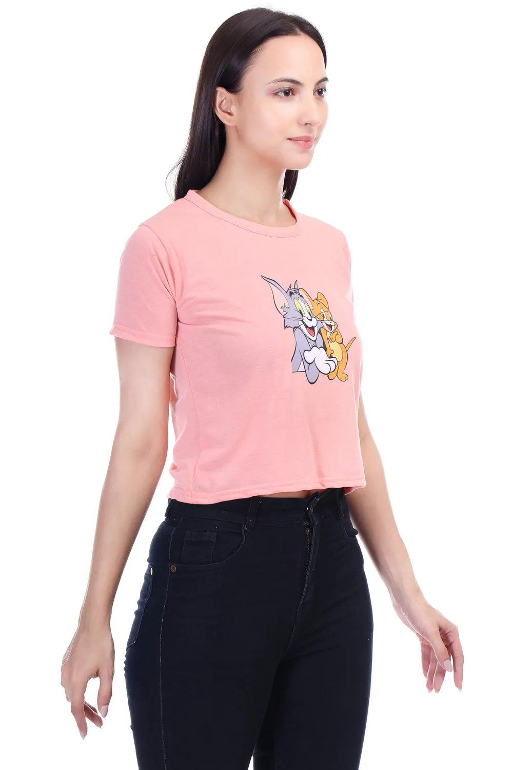 DK FASHION Women's  Women Solid Round Neck Pure Cotton Tom Peach T-Shirt