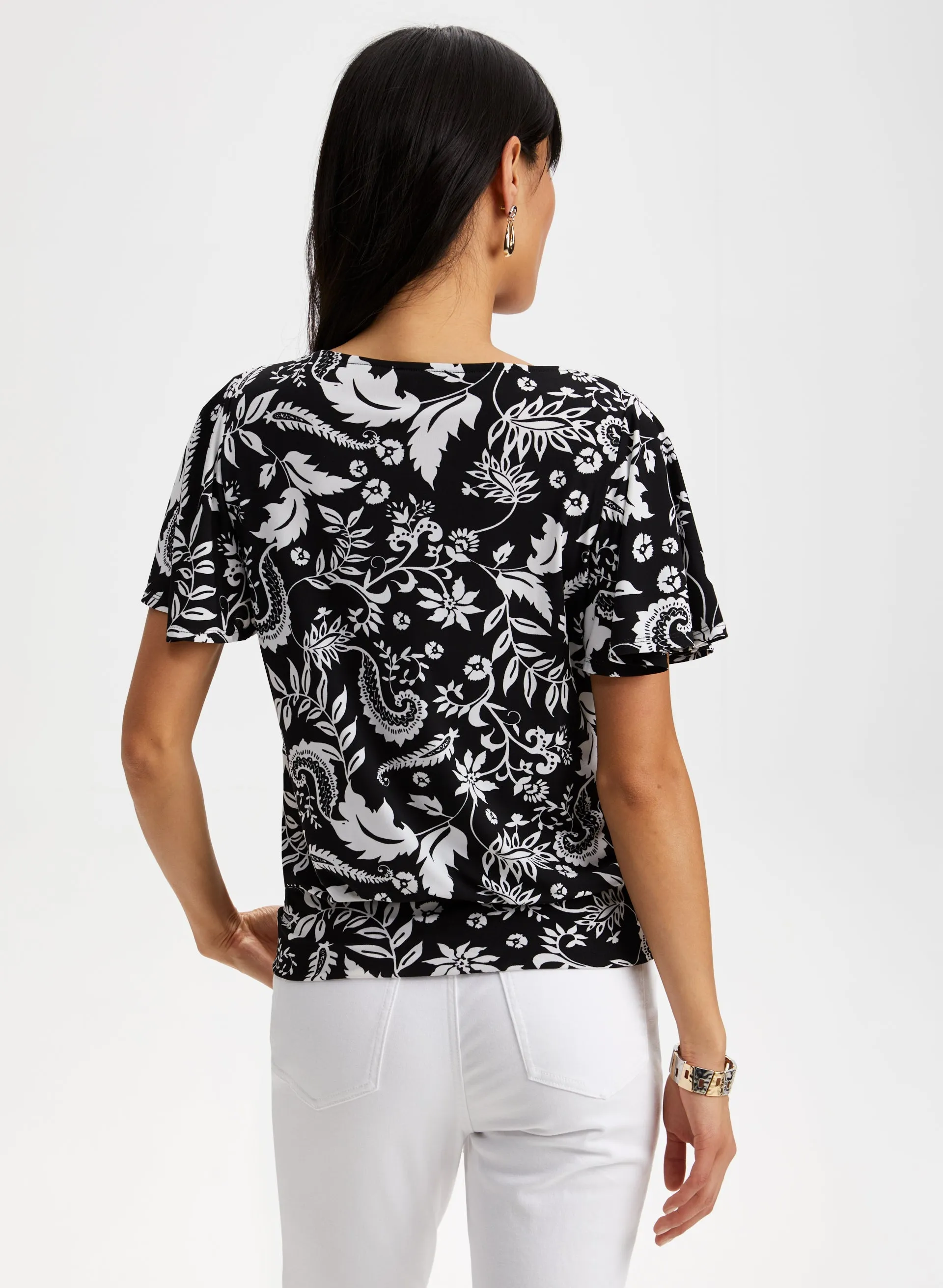 Floral Print Flutter Sleeve Top