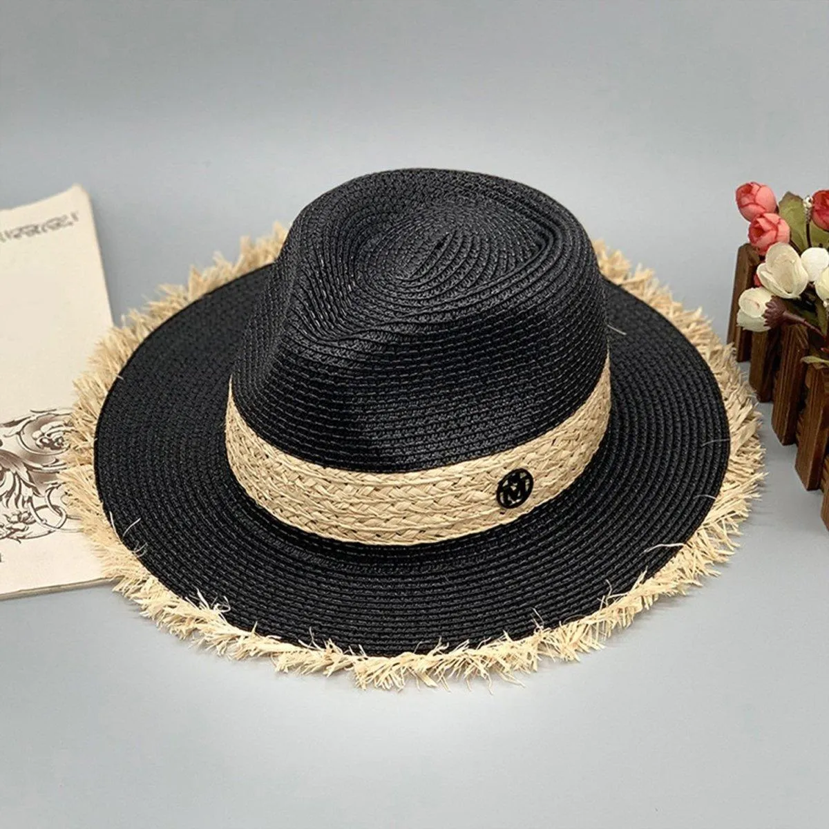 Fringe Raffia Brim Hat