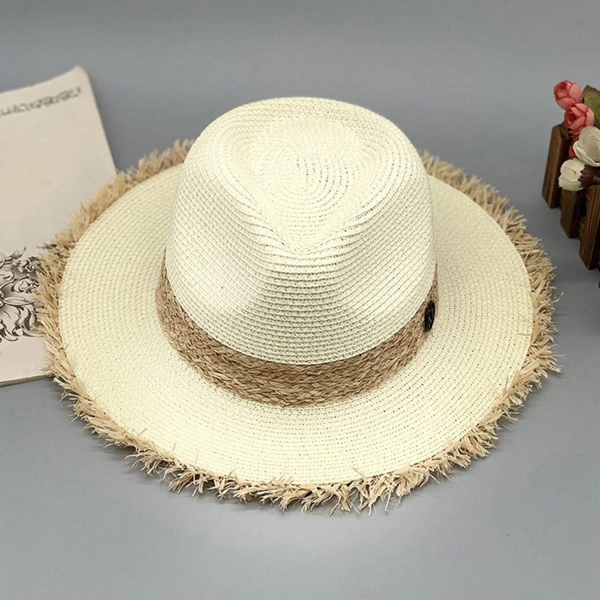 Fringe Raffia Brim Hat