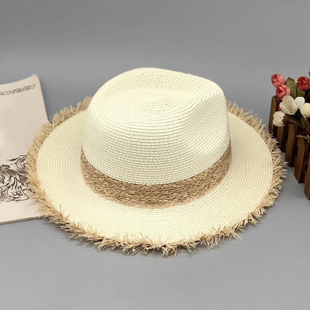 Fringe Raffia Brim Hat
