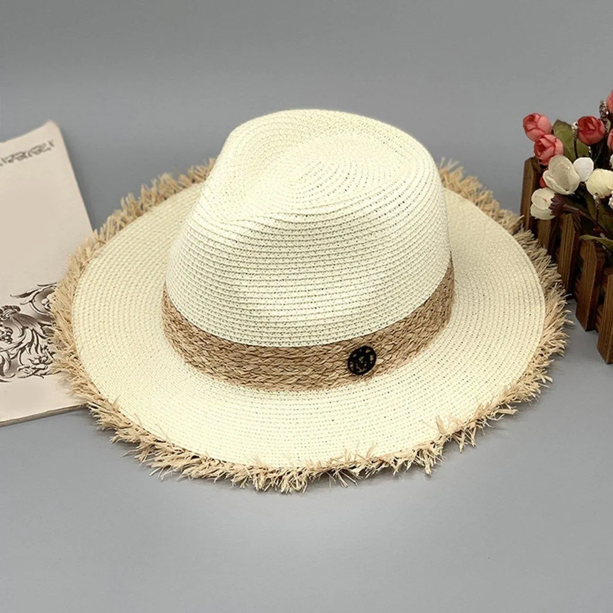 Fringe Raffia Brim Hat