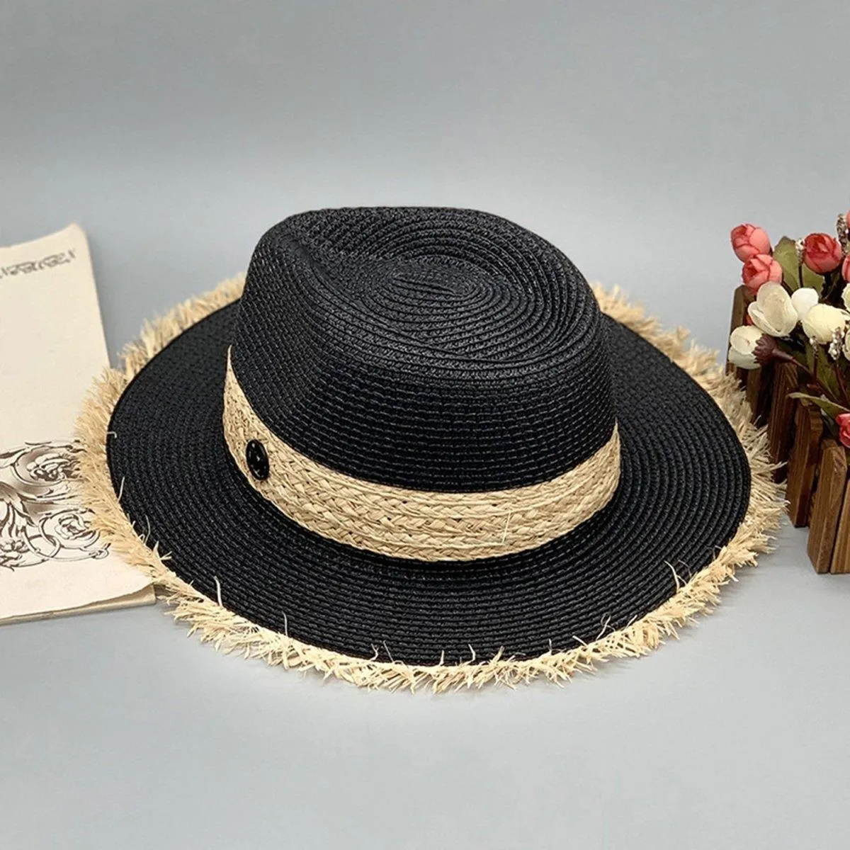Fringe Raffia Brim Hat