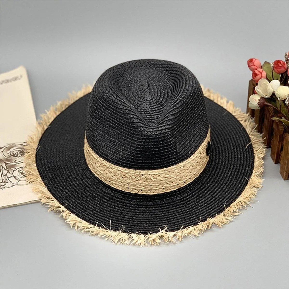 Fringe Raffia Brim Hat