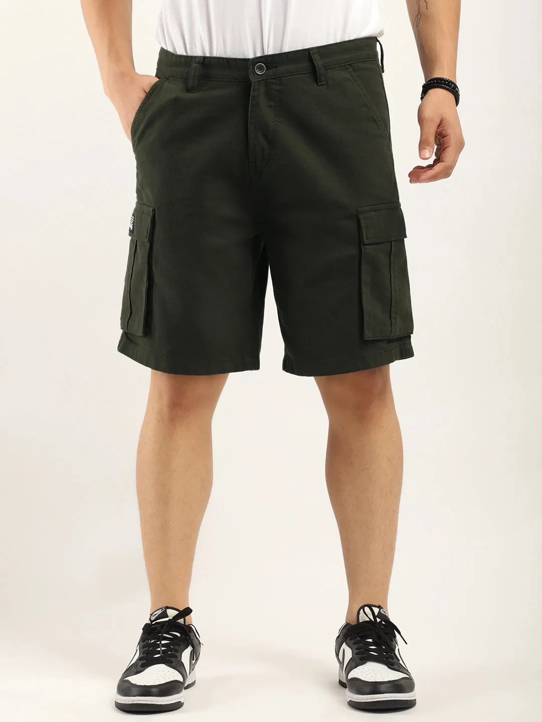 Fusion Dark Green Cotton Shorts