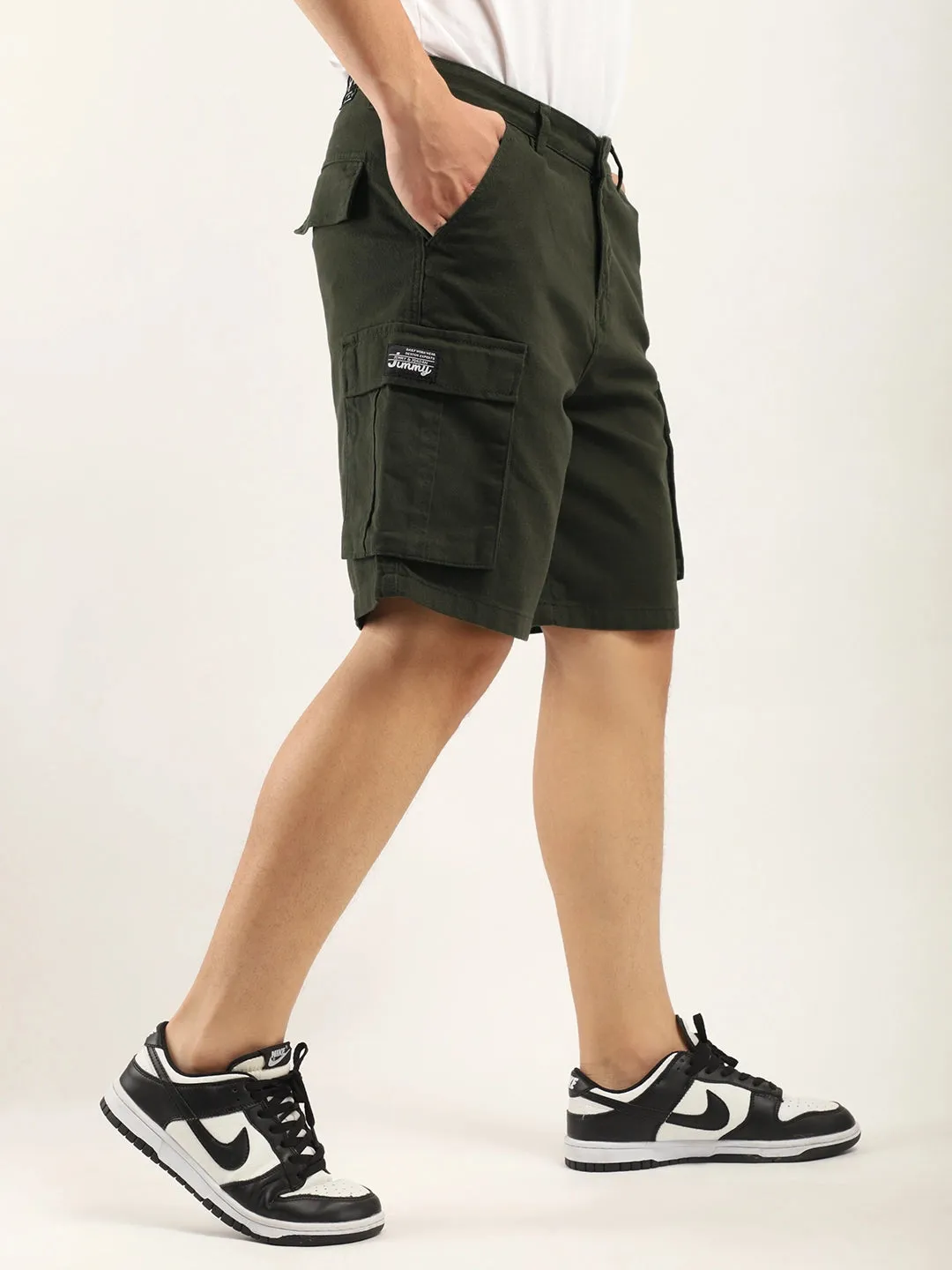 Fusion Dark Green Cotton Shorts