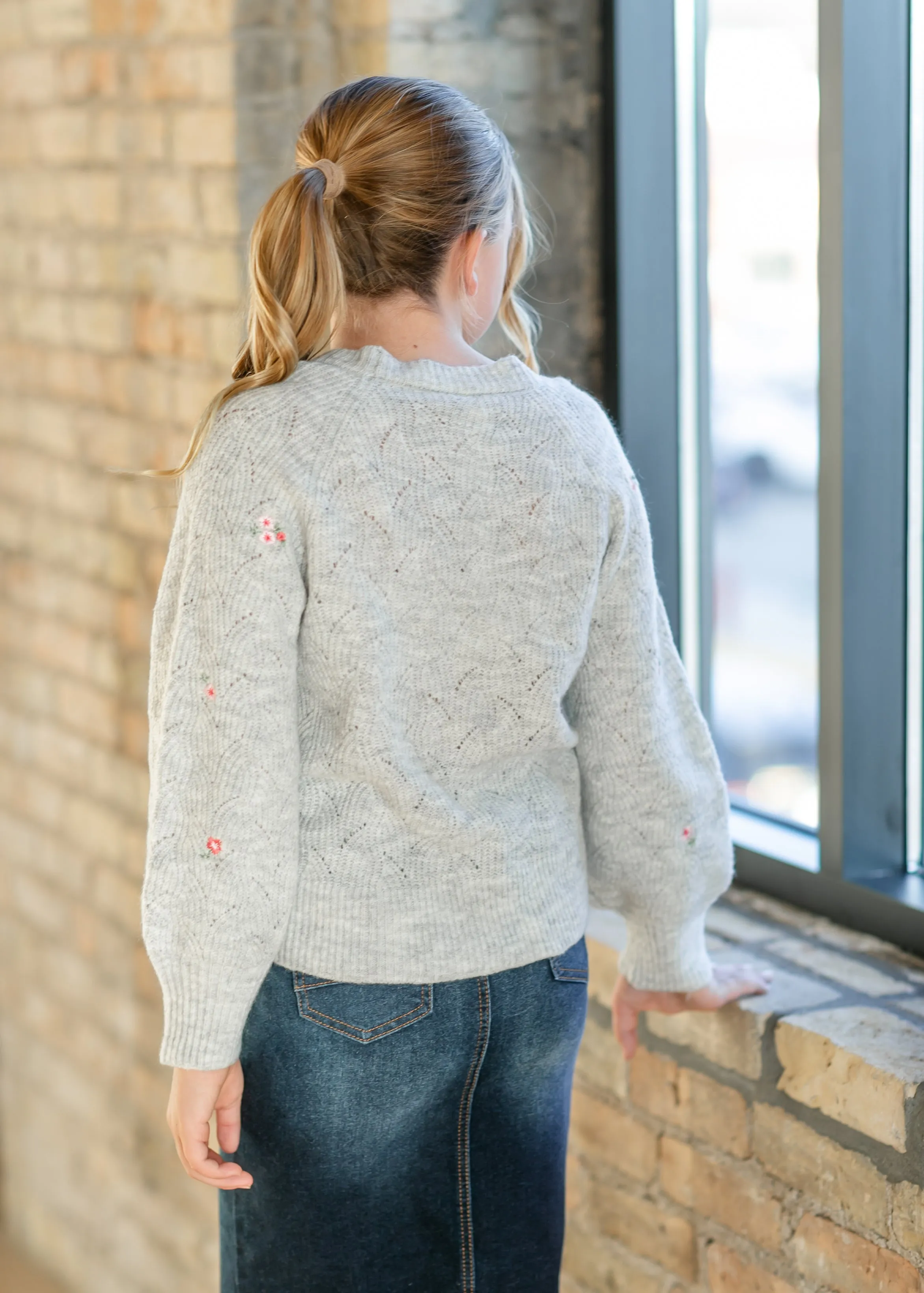Girl's Crewneck Embroidered Sweater