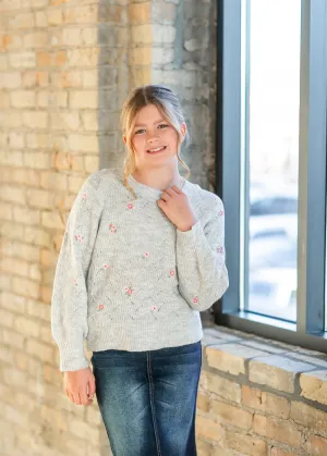 Girl's Crewneck Embroidered Sweater