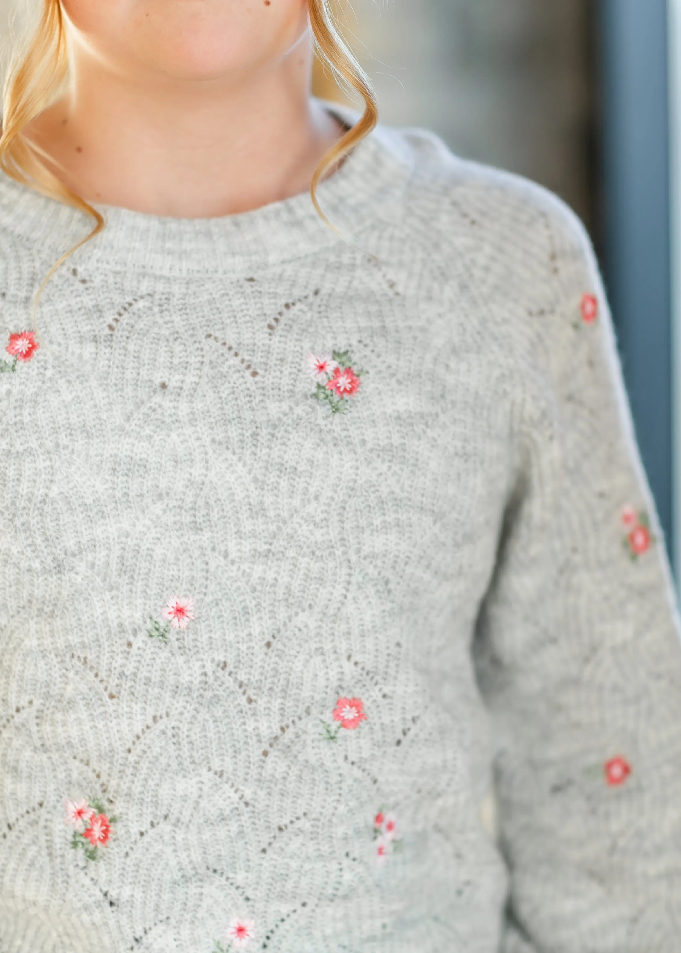 Girl's Crewneck Embroidered Sweater
