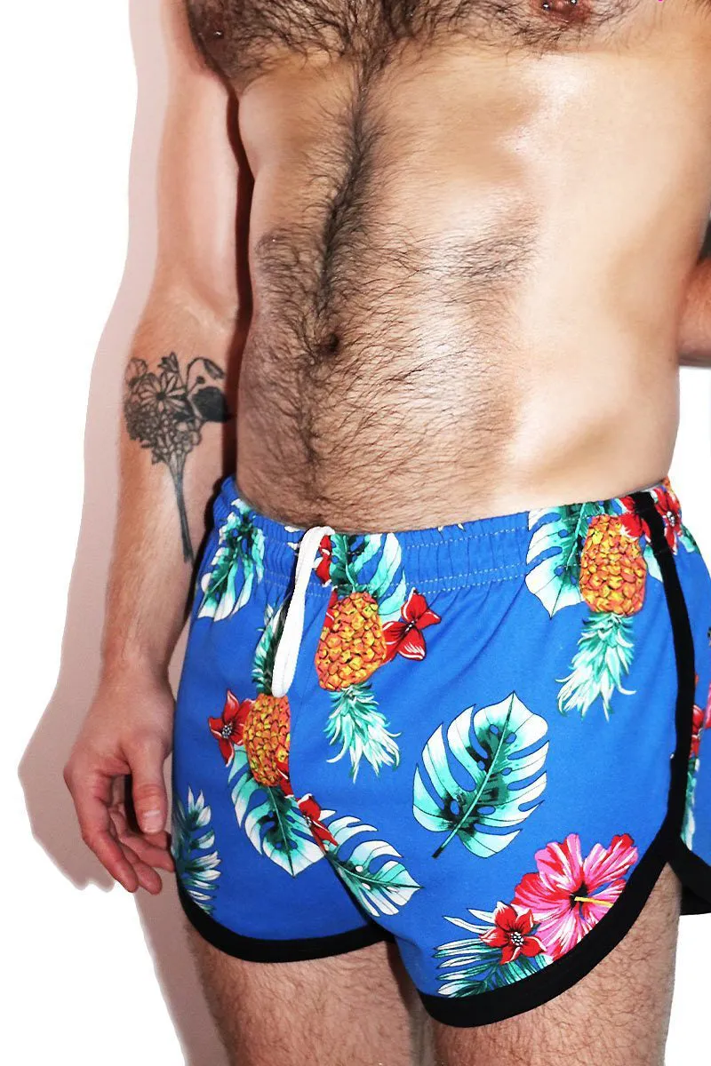 Hibiscus Running Shorts-Blue