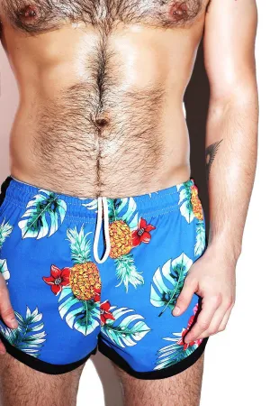 Hibiscus Running Shorts-Blue