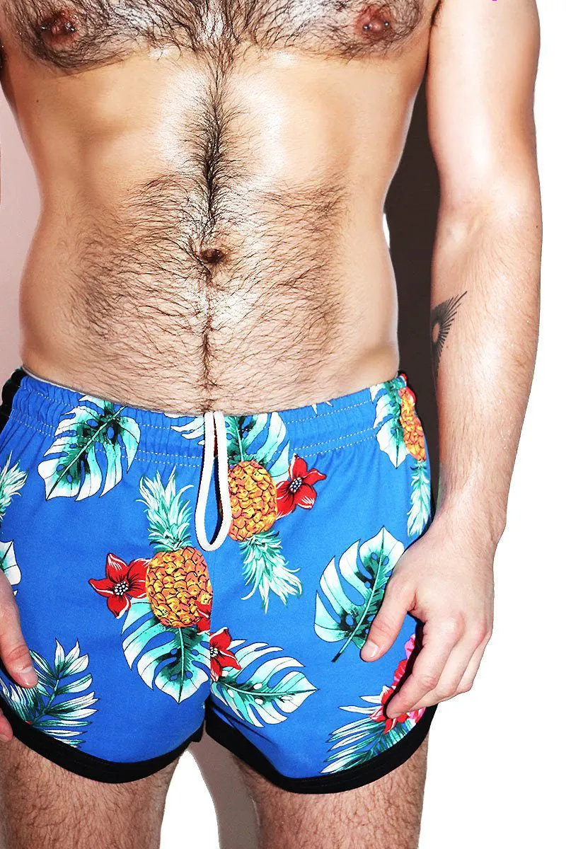 Hibiscus Running Shorts-Blue