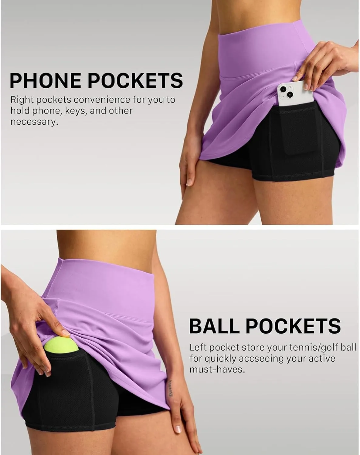 Hiking Shorts Women Workout Double Layered Pleats Running Athletic Yoga Shorts with Pockets High Waisted Lounge Skorts