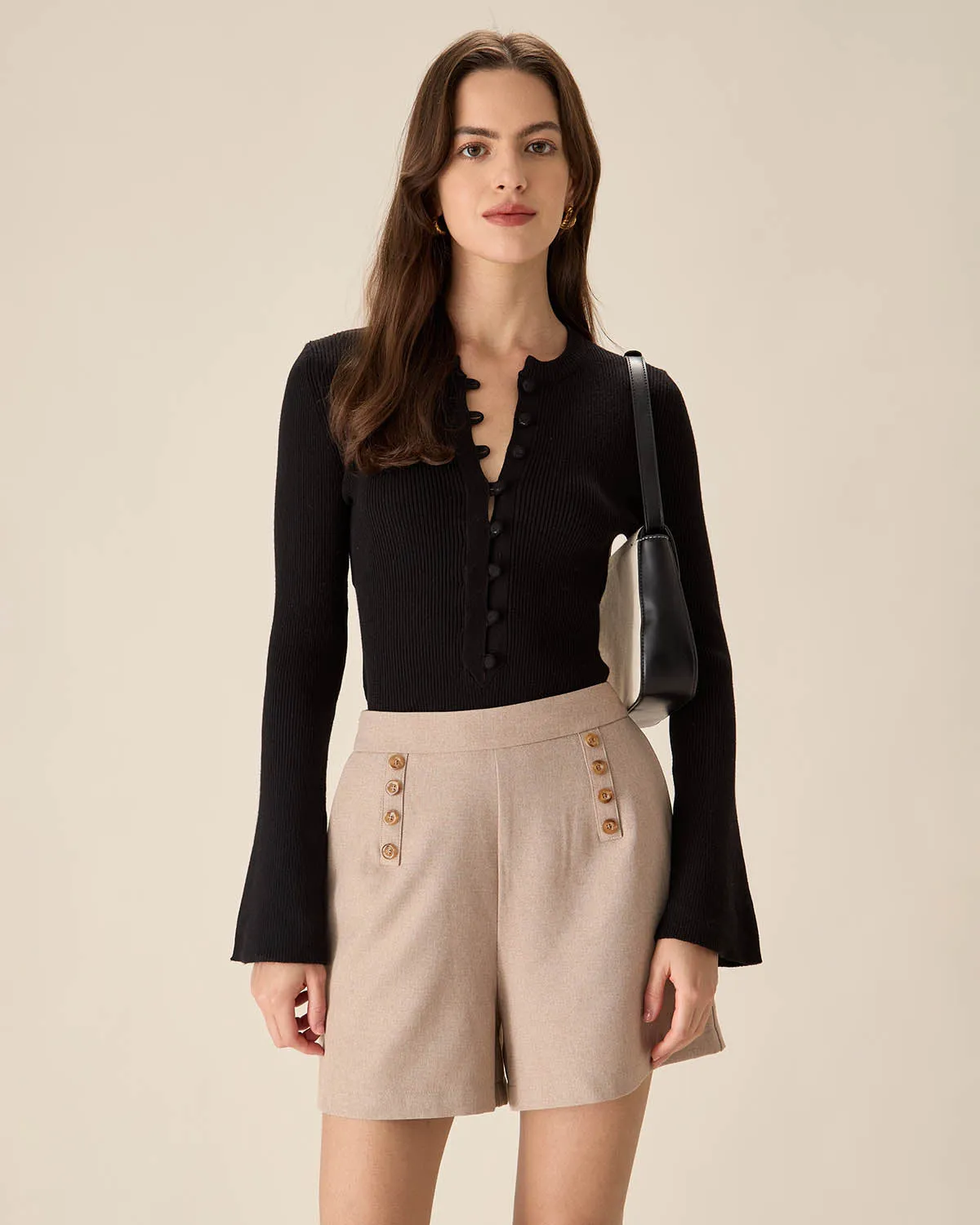 Khaki High-waisted Pocket Shorts