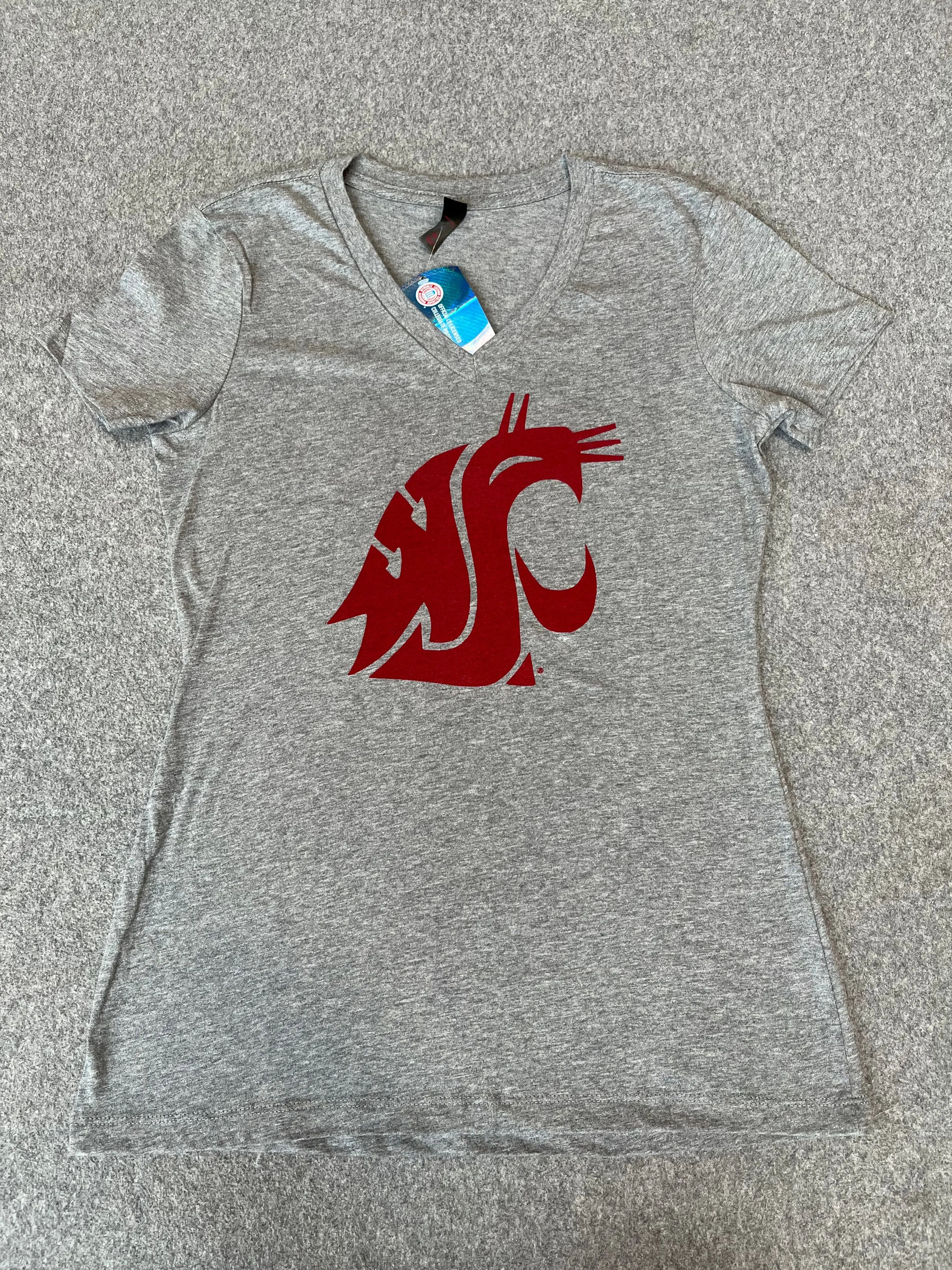 Ladies Light Grey WSU V-Neck T-Shirt