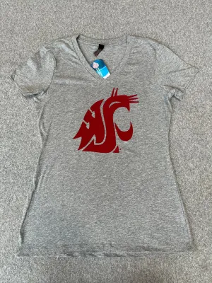 Ladies Light Grey WSU V-Neck T-Shirt