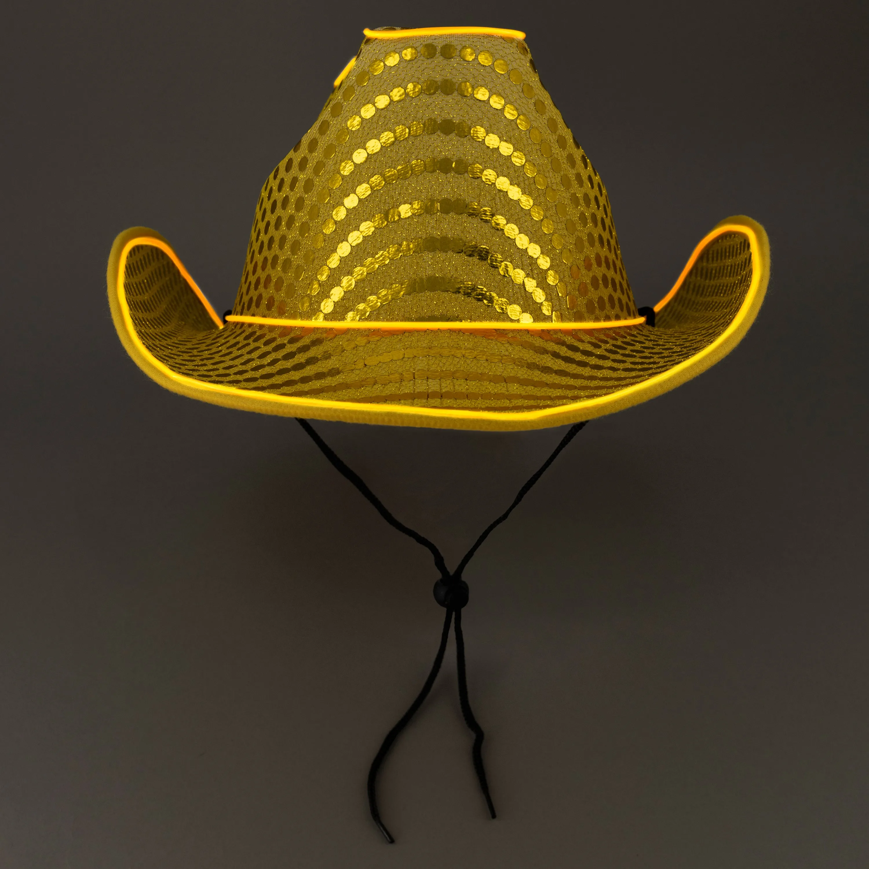 LED Flashing Gold EL Wire Sequin Cowboy Party Hat - Pack of 36 Hats